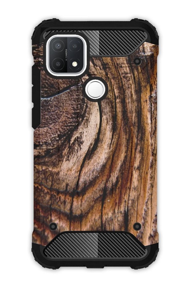 Oppo A15 - Oppo A15S Case Army Tank Full Protection Anti-Shock - Wood
