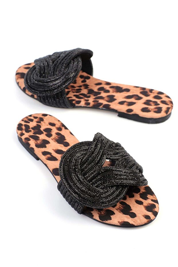 Shuw Women's Slippers with Interlocking Cross Straps and Stones