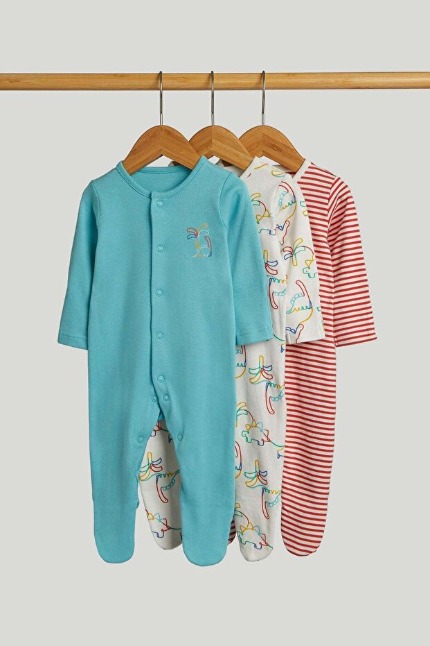 3 Pack Dinosaur Sleepsuits