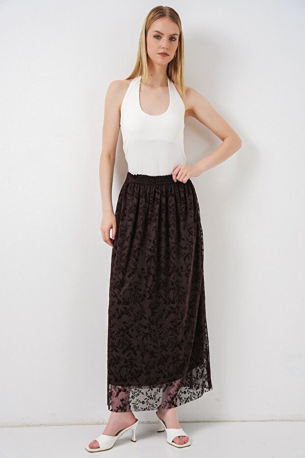 Bdart Floral High Waist Maxi A-Line Skirt