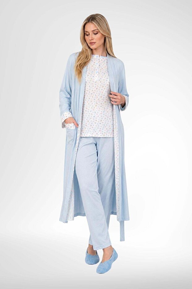 Mecit 6397 Blue Women's Long Dressing Gown Pajama Set