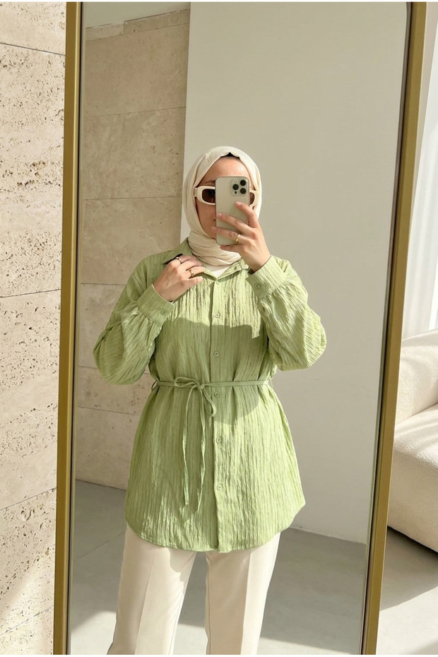 Women's Sparkling Sequined Lace-Up Hijab Shirt – Oversized Knitted Shirt