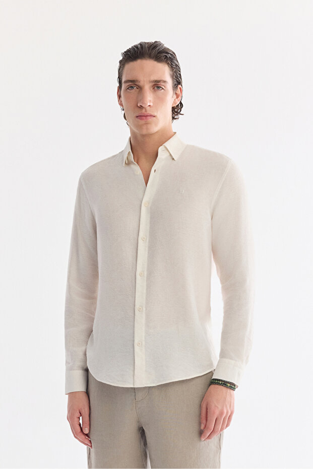 Men's Ecru Alttan Britli Collar Linen Blend Soft Touch Comfort Fit Shirt A61Y2019
