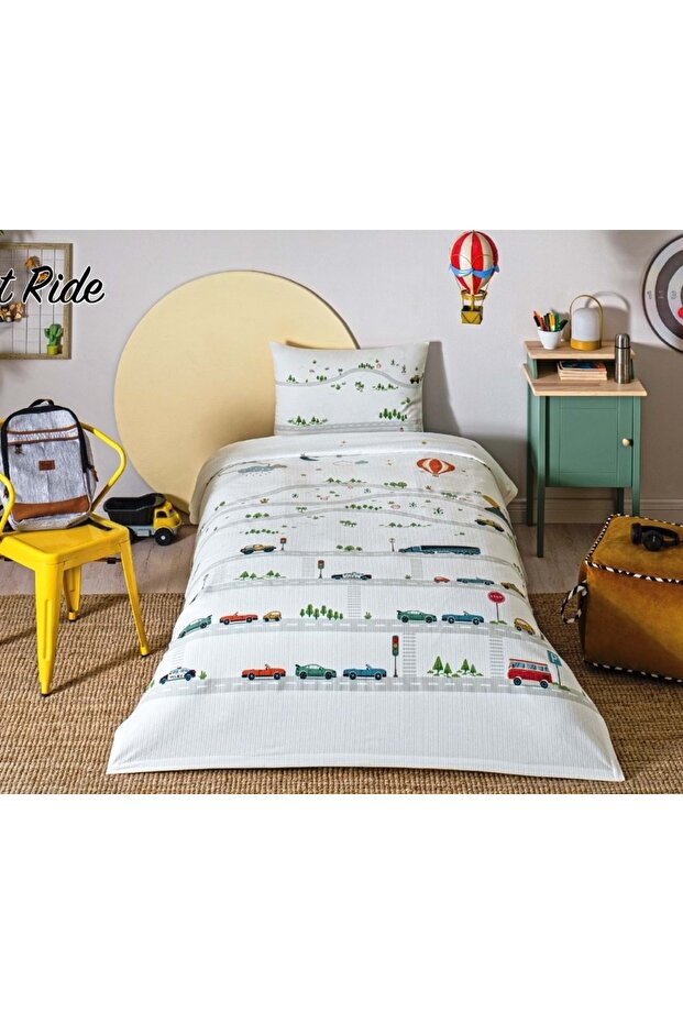 Rf - Night Ride Blue - طقم بيكيه فردي للأولاد مع ملاءة مطاطية