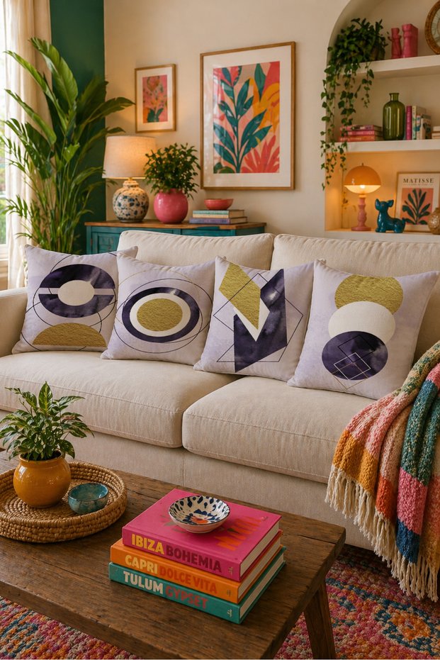 Lilac and Purple Pastel Tone Throw Pillow Covers Set of 4 Soft Colored Minimal Pattern