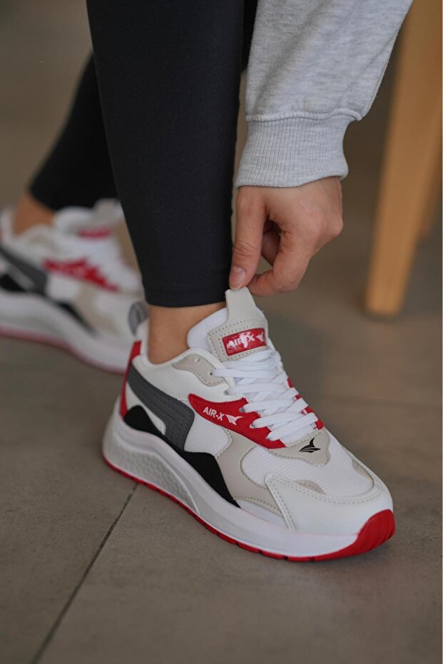 Women's White Red Orthopedic Sole Casual Sneaker 086-1