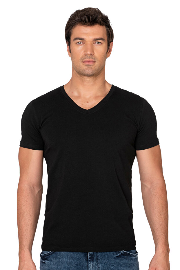 Özkan 10273 Men's 95% Cotton Lycra Flexible Comfortable V-Neck Short Sleeve T-Shirt Undershirt