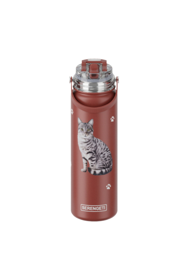 Double Wall Vacuum Insulation Silver Tabby Printed Water Bottle 24oz