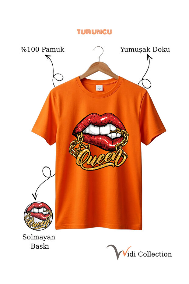 Queen Lip and Chain Printed 100% Cotton Regular Fit T-Shirt