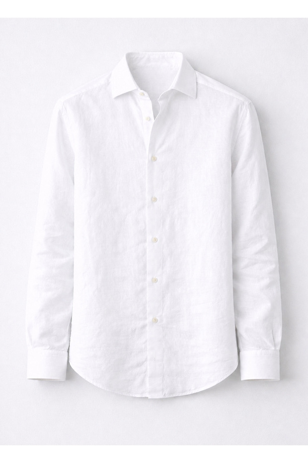 Ecru Color Long Sleeve Linen Shirt