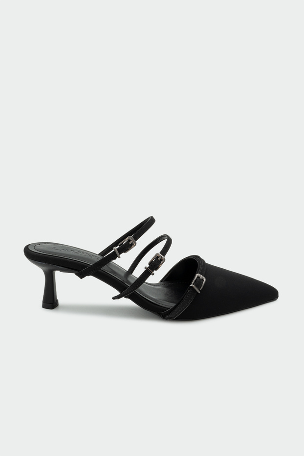 Lunax Buckle Women's Black Heeled Slippers