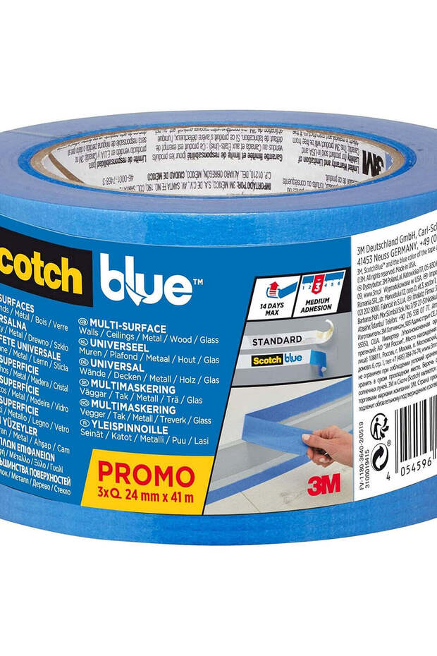 Scotch Blue Premium Masking Tape 24 mm x 41 m, 3 rolls/pack | Blue color