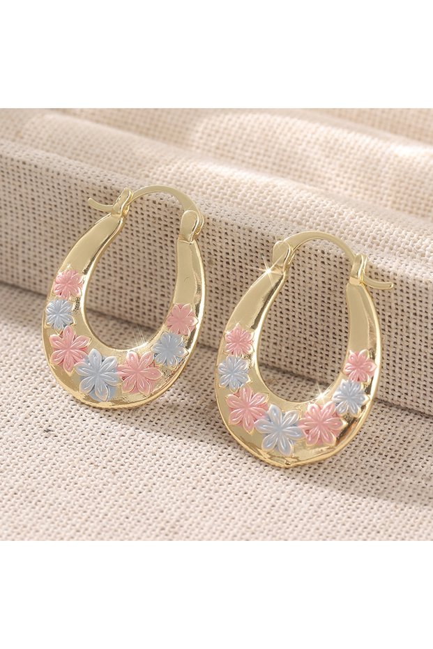 MULTI A131 Bohemian Style Charm Floral Pattern Golden Plated Hoop Earrings Women's Fashion Temperame