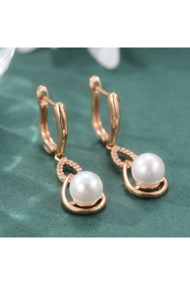 WHITE A020 Luxury Exquisite Imitation Pearl Pendant Earrings Women's Fashion Sparkling Synthetic Zir