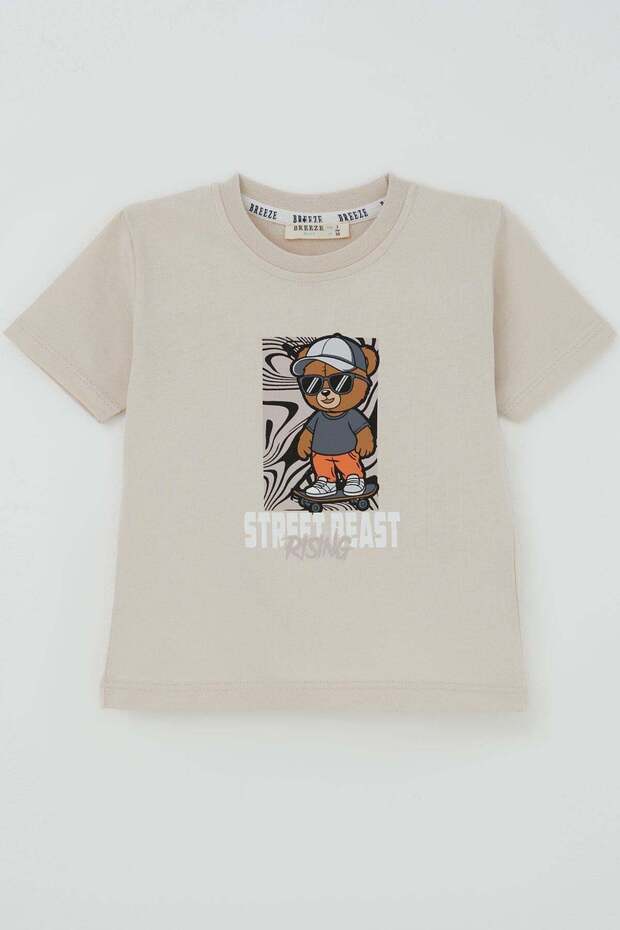 Boy's T-Shirt Cool Street Skater Teddy Bear 2-6 Years, Beige