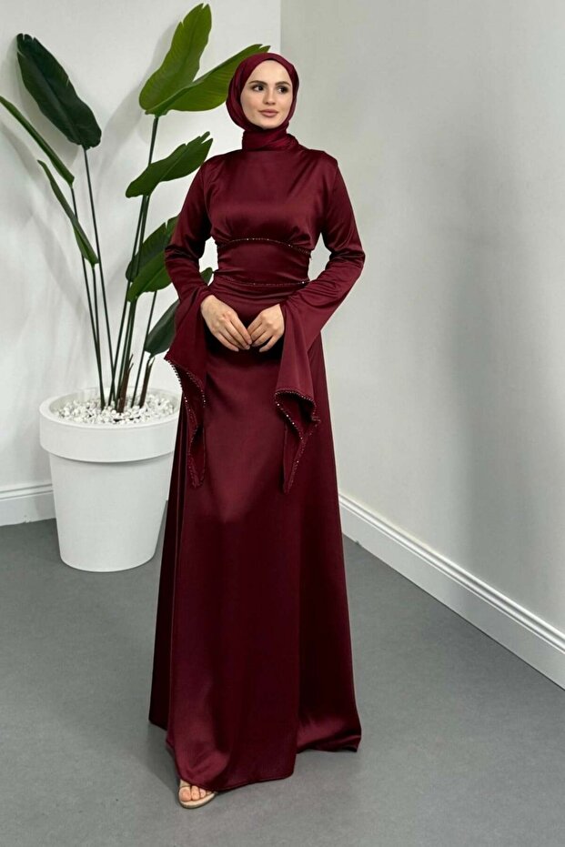 Hijab Dress with Stones on the Front and Tie-Back.