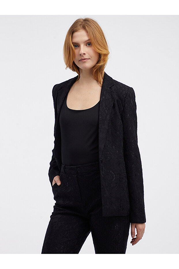 Jachetă neagră de damă cu model - 1