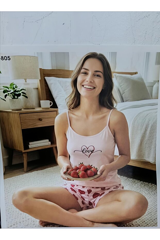 Women's Modal Pink Rope Strap Shorts Pajama Set