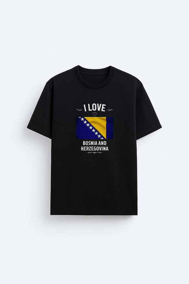 Bosnia and Herzegovina Bosnai Printed 100% Cotton Fabric Black T-Shirt T-Shirt