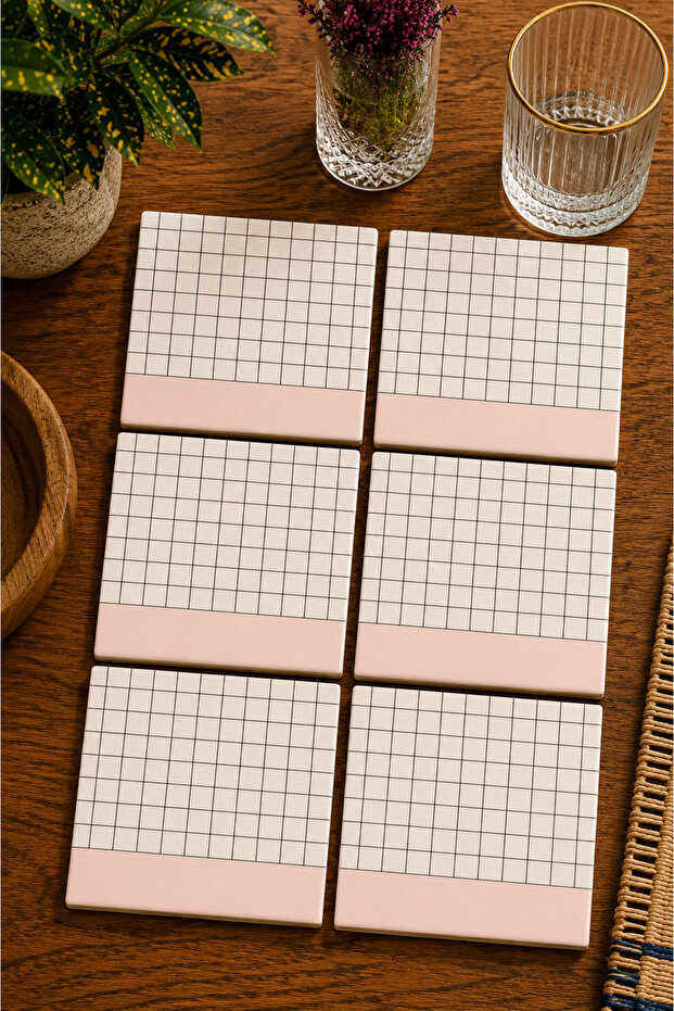 Abstract - Bohemian - Geometric Themed Modern Set of 6 Coasters - Uv Printing Mdf - 10X10 cm