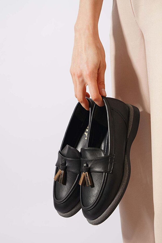 Hermeker Leofer Tasseled Women's Ballerinas Black Wrinkled
