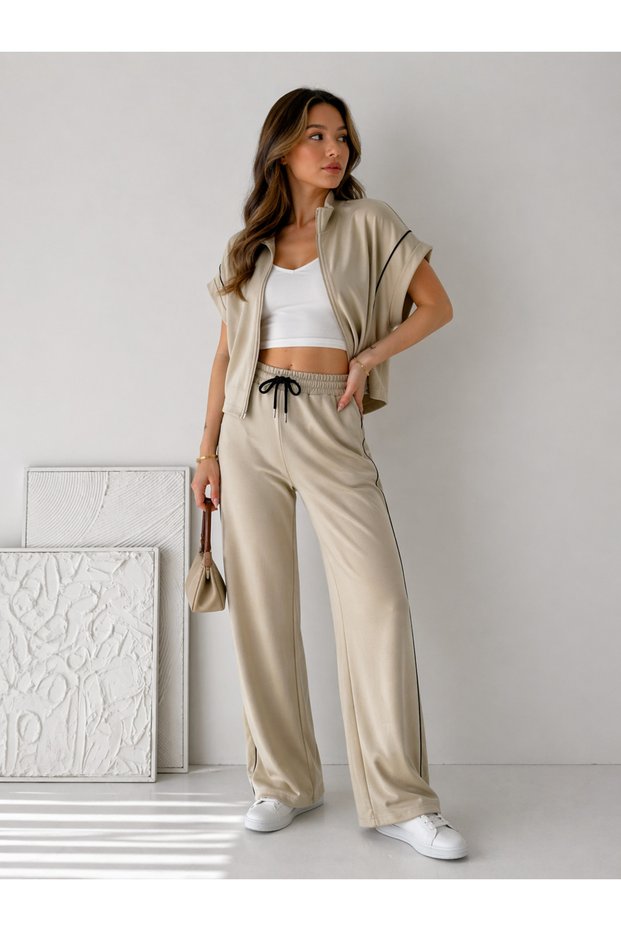Women's Vest Suit with Piping Detail in Modal Fabric