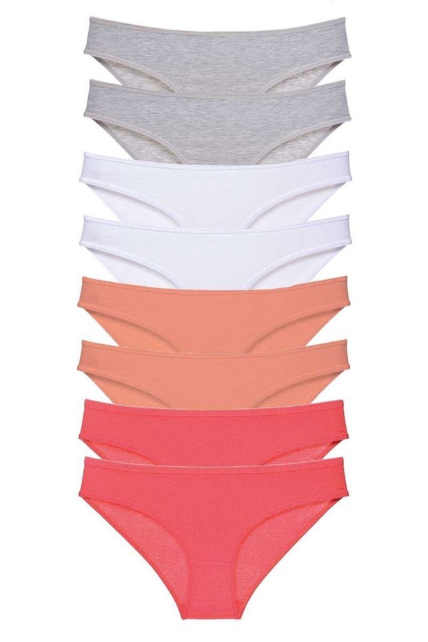 Glb-Stl41414 8 Pieces Super Eco Set Lycra Women's Slip Panties Gray White Powder Fuchsia