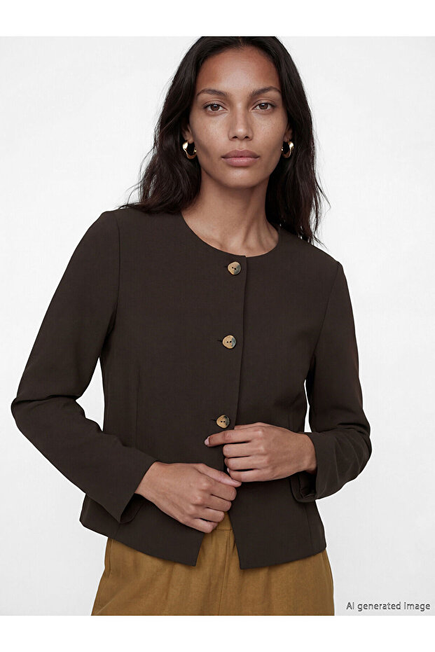 Nevavm Women's Jacket with Oval Collar and Difference in Color