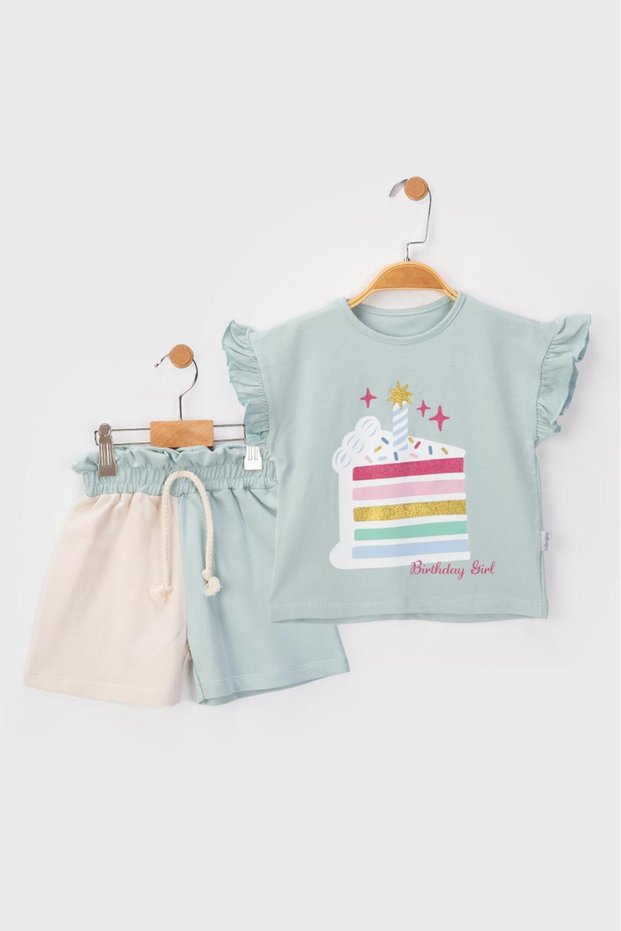 Summer Glitter Printed Lycra Shorts Set for Girls