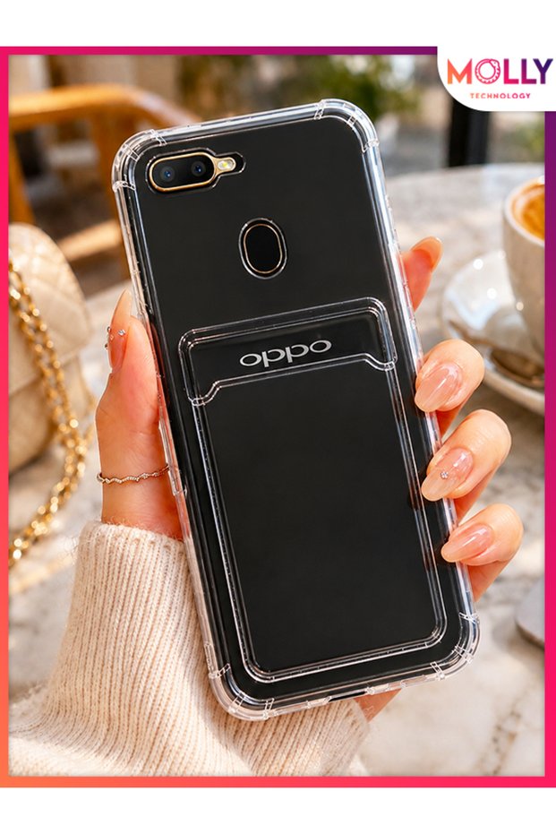 Silicone Case for Oppo A5S with Transparent Card Pocket and Reinforced Corners