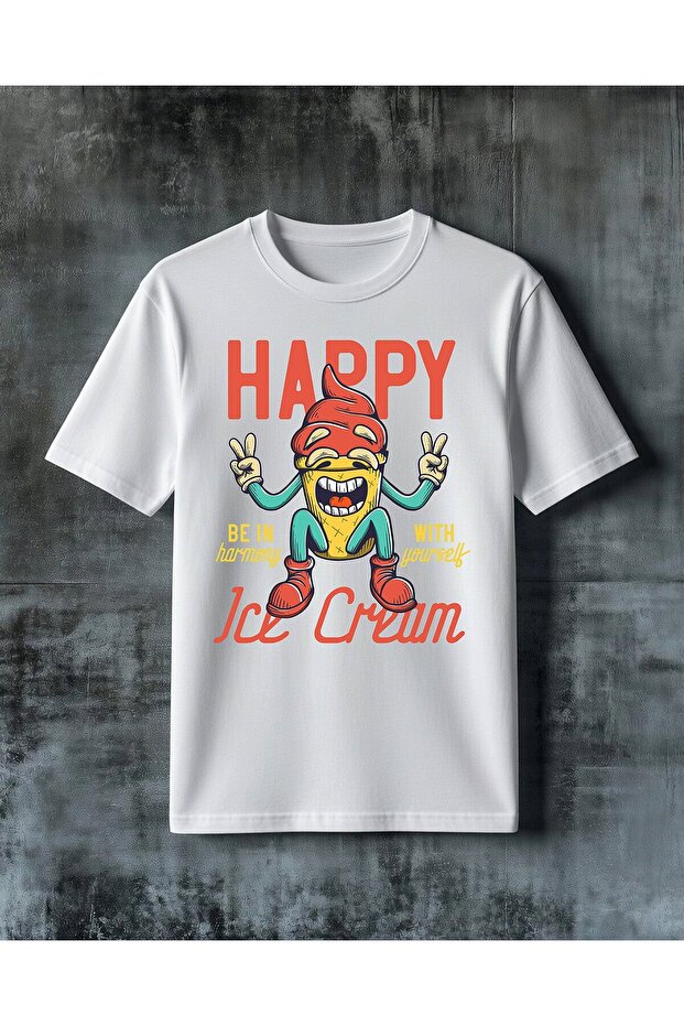 Happy Ice Cream Printed Oversize T-Shirt