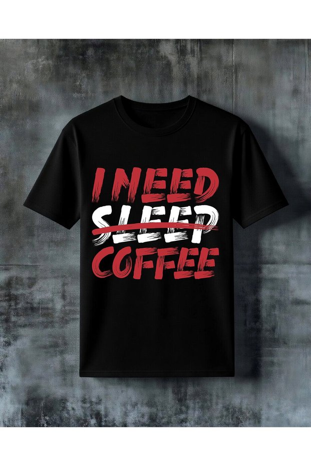 I Need Coffee Red Printed Oversize T-Shirt