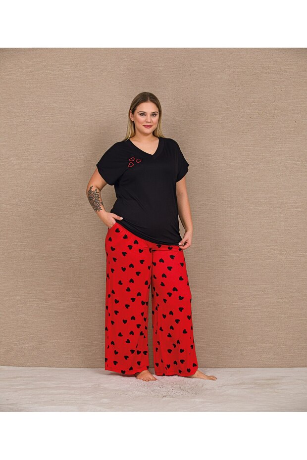 Patterned Short Sleeve Plus Size Pajama Set - 2