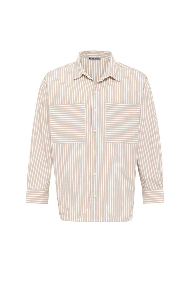Striped Long Sleeve Double Pocket Oversize Shirt