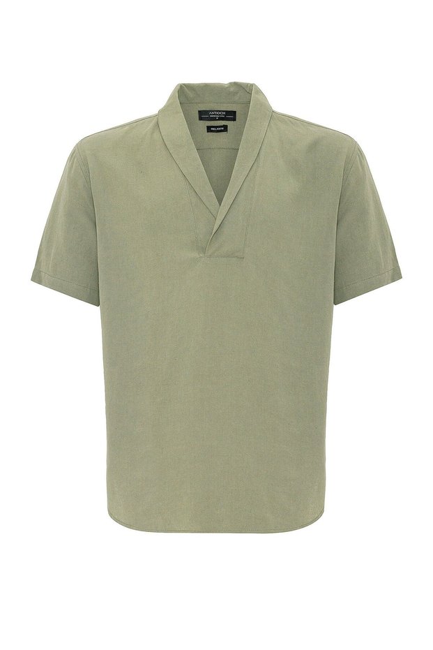 Relax Fit Shawl Collar Short Sleeve Men's Shirt