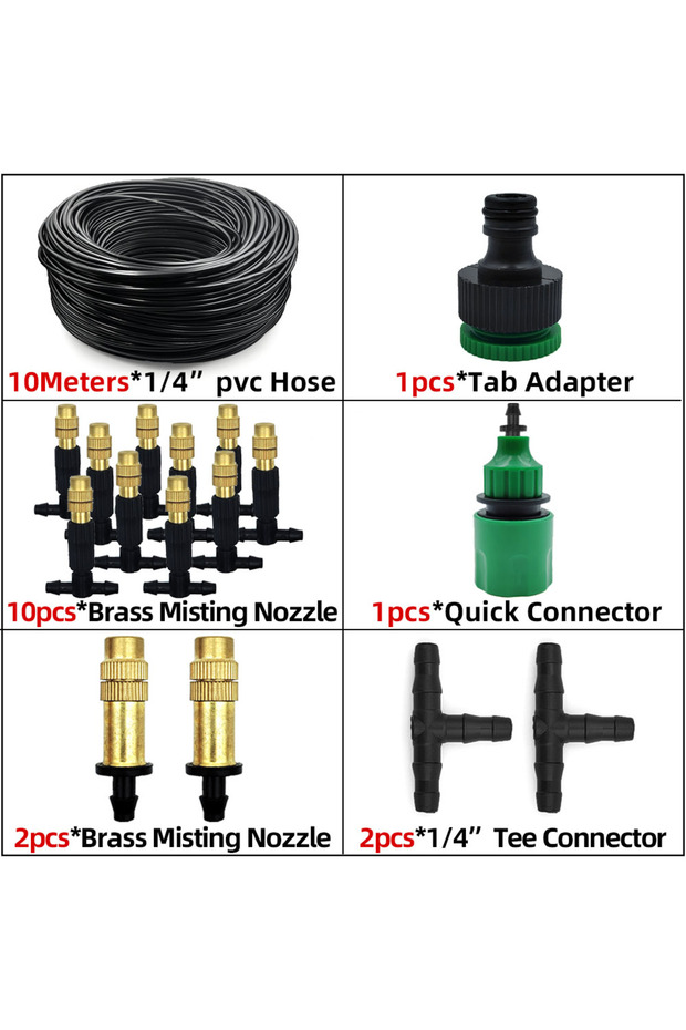 KIT001-10M 5M-30M Outdoor Misting Cooling System Garden Irrigation Watering 1/4'' Brass Atomizer Noz