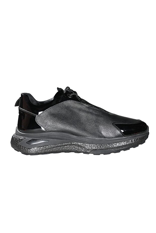 Men's patent leather elastic lace-up daily sports black