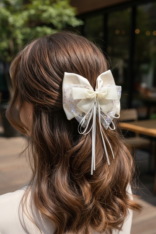 Bowknot Buckle Satin and Chiffon Fabric Crystal Beaded Buckle