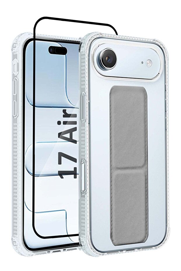 2 Packs Finger Grip Clear Case Cover for iPhone 17 Air- Kickstand Car Magnetic Holder Multi-function Protective Two-in-one Case with 3D Screen Protector - Grey