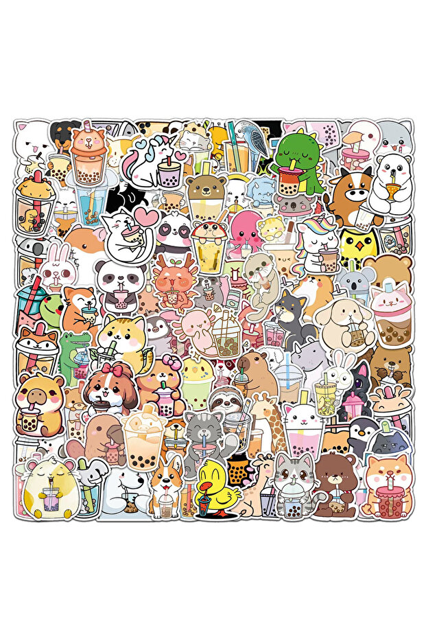 100PCS 10/30/50/100pcs Pet Milk Tea Graffiti Stickers Cartoon Animal Boba Bubble Tea Decals for Suit