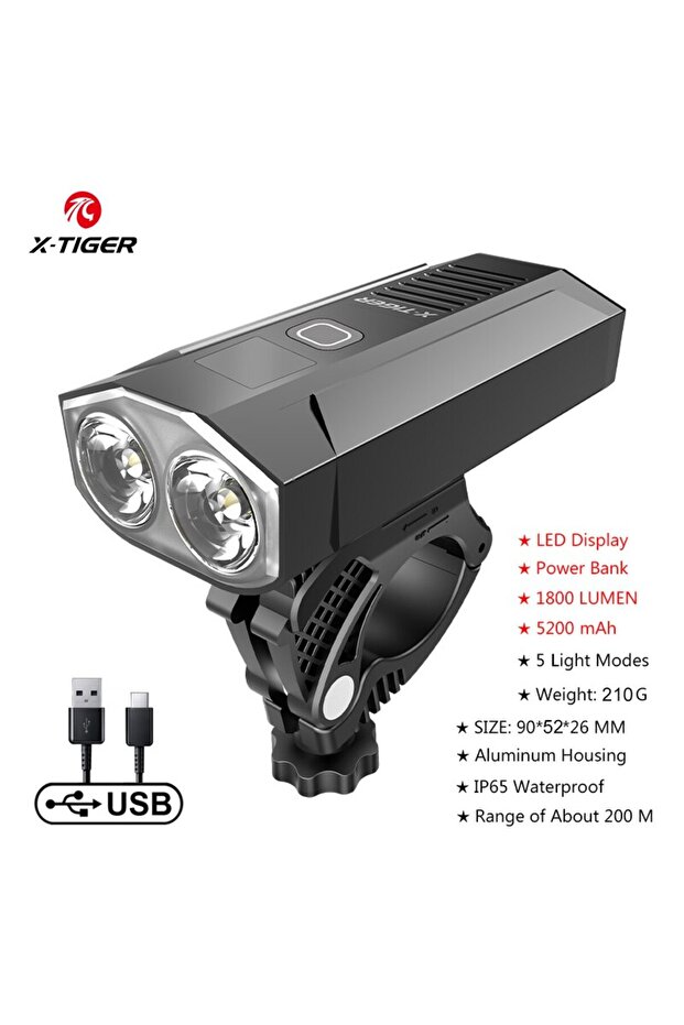 QD-1101 X-Tiger Bike Light Headlight Bicycle Lamp With Power Bank Rechargeable LED 5200mAh MTB Bicyc