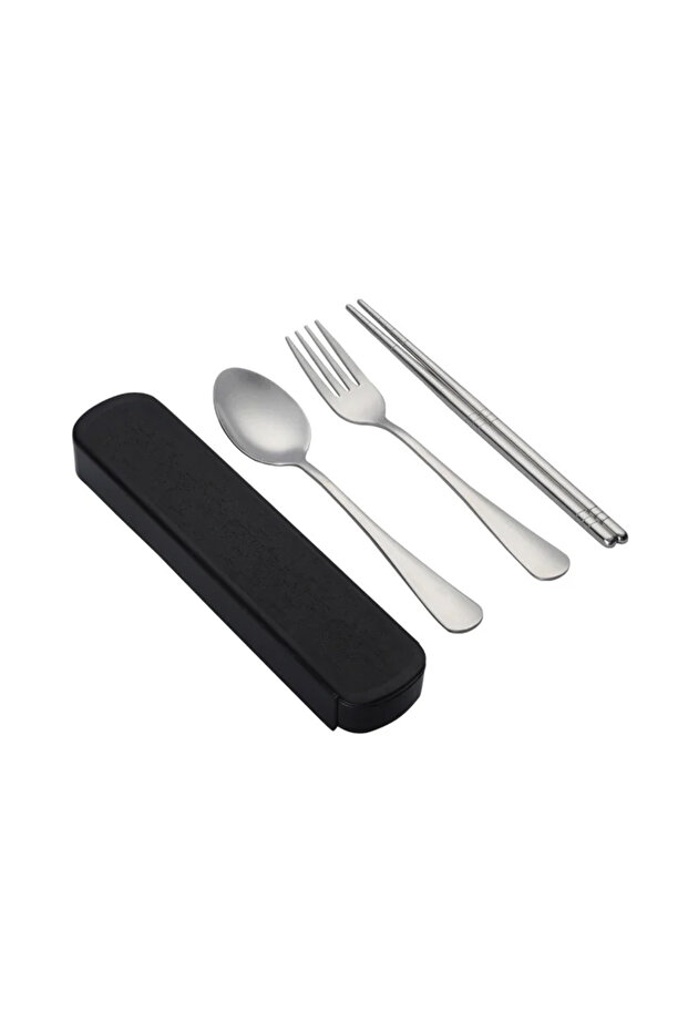 black Tableware Set Stainless Steel Korean Spoon Fork Chopsticks 3 Piece Portable Tableware Student