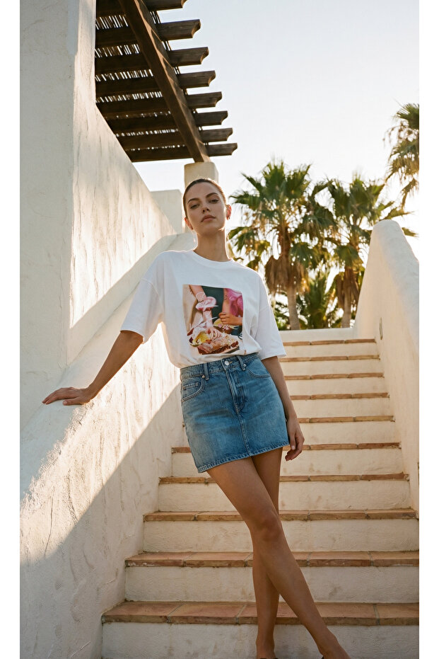 White Printed Oversize Women's T-Shirt