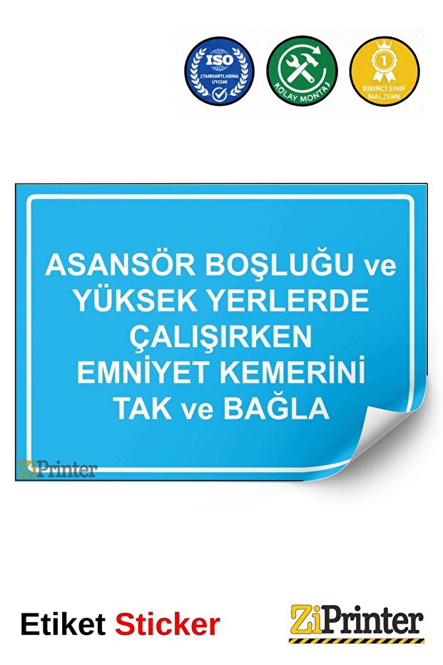 Safety Belt Warning Sign Sticker for Working in Elevator Spaces and High Places Isg 15X21 cm