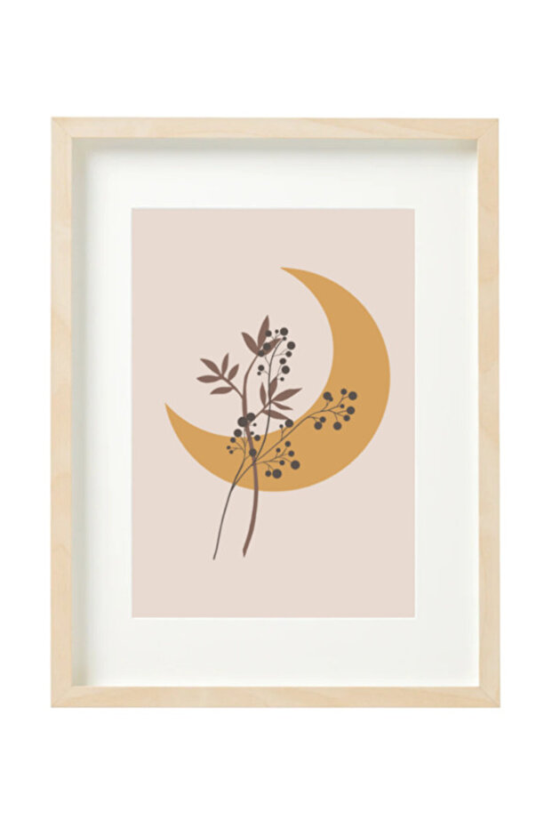 Floral Moon, Mid Century Modern Art Boho Décor Poster with Frame 30x40cm
