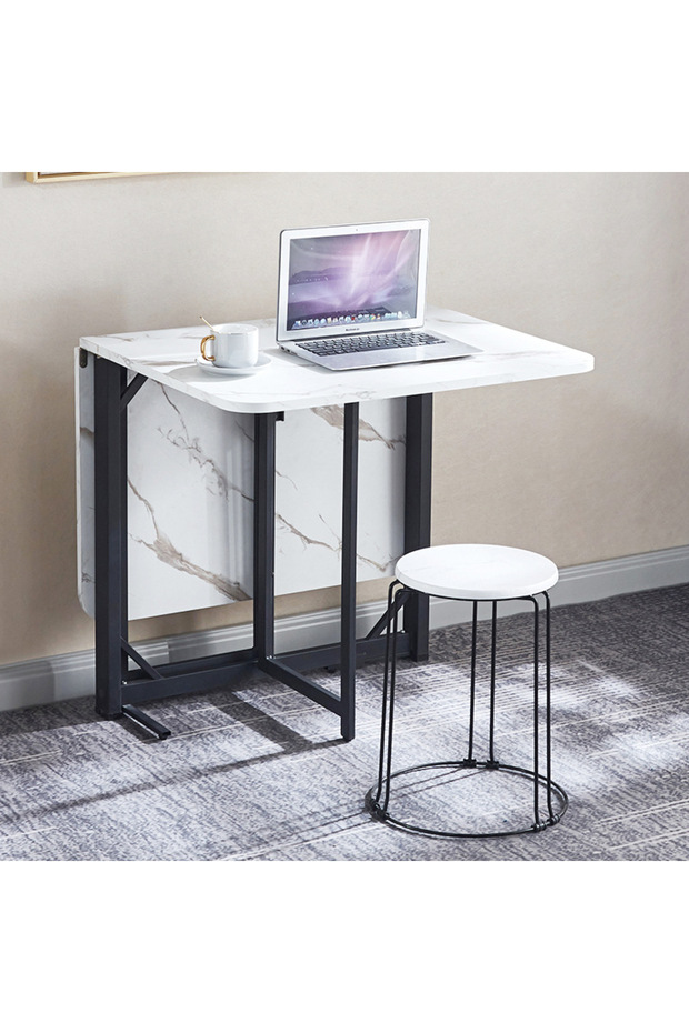 100cm Foldable Mobile Marble Rectangular Dining Table – Small Space Friendly - 6