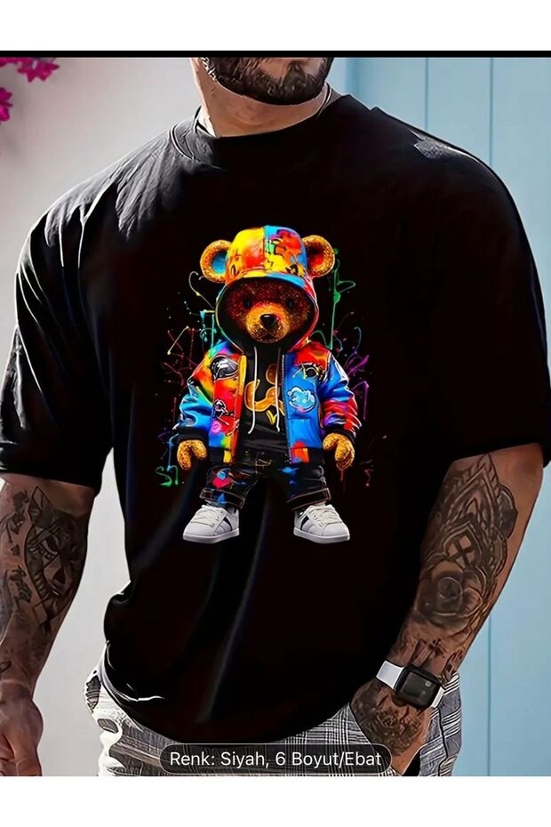 تي شيرت رجالي ذو جودة عالية مطبوع عليه King Bear مقاس كبير
