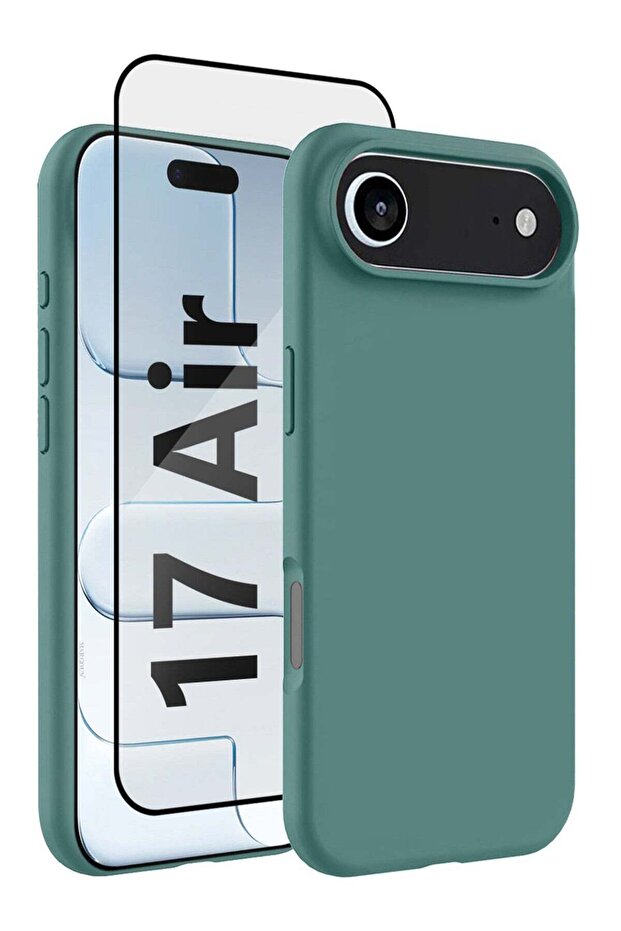 2Packs Liquid Silicone Protective Phone Case for iPhone 17 Air , Soft Anti-Scratch Microfiber Lining Utra Slim Drop Protection Phone Cover with 3D Screen Protector - Cactus Green-2