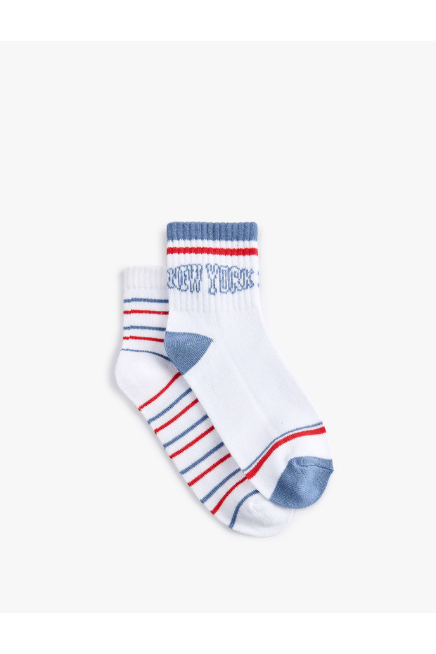 Striped Printed Cotton 2-Piece Sock Set