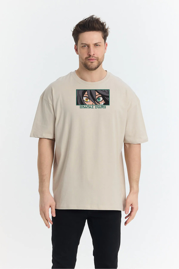 Unisex Oversize Embroidered Demon Slayer Obanai Anime Design 100% Cotton T-Shirt
